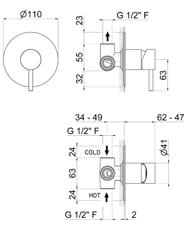 MISCELATORE MONOCOMANDO DOCCIA DA INCASSO VEMA TIBER STEEL ACCIAIO V17130