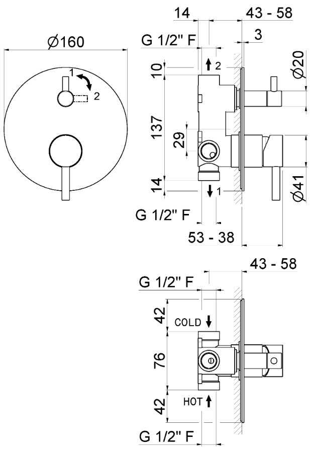 MISCELATORE MONOCOMANDO DA INCASSO CON DEVIATORE VASCA/DOCCIA VEMA TIBER STEEL ACCIAIO V17142