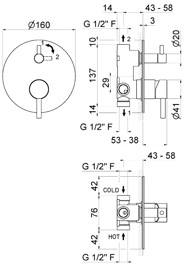 MISCELATORE MONOCOMANDO DA INCASSO VASCA/DOCCIA VEMA OTAGO ACCIAIO V17142