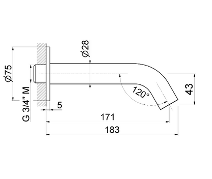 BOCCA DI EROGAZIONE A PARETE VASCA VEMA TIBER STEEL ACCIAIO V17145