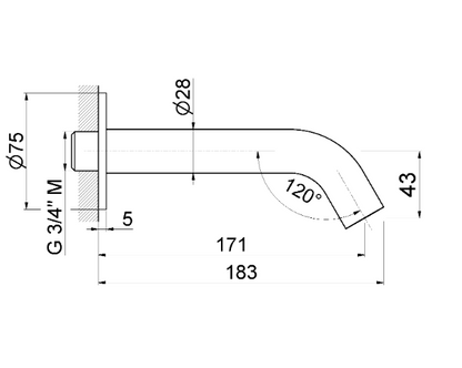 BOCCA EROGAZIONE A PARETE PER GRUPPO VASCA L. 17,1 CM VEMA OTAGO ACCIAIO V17145
