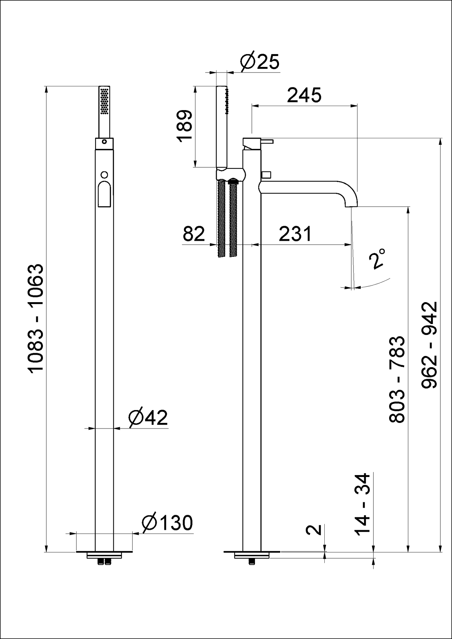 MISCELATORE MONOCOMANDO A PAVIMENTO PER VASCA VEMA OTAGO ACCIAIO V17195