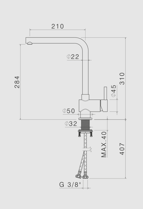MISCELATORE MONOCOMANDO LAVELLO CANNA L VEMA TIBER STEEL KITCHEN ACCIAIO V19022