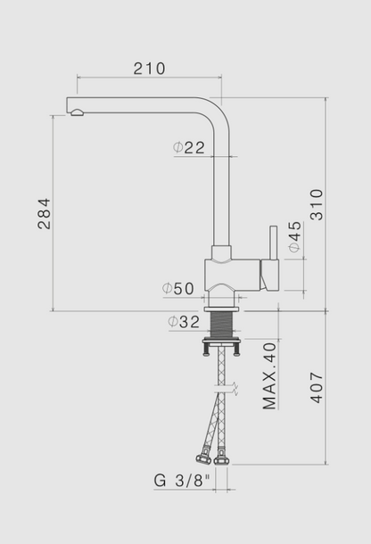 MISCELATORE MONOCOMANDO LAVELLO CANNA L VEMA TIBER STEEL KITCHEN ACCIAIO V19022