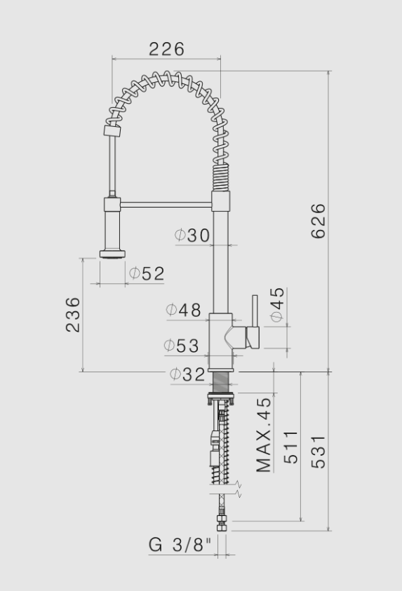 MISCELATORE MONOCOMANDO LAVELLO CON MOLLA VEMA TIBER STEEL KITCHEN ACCIAIO V18030