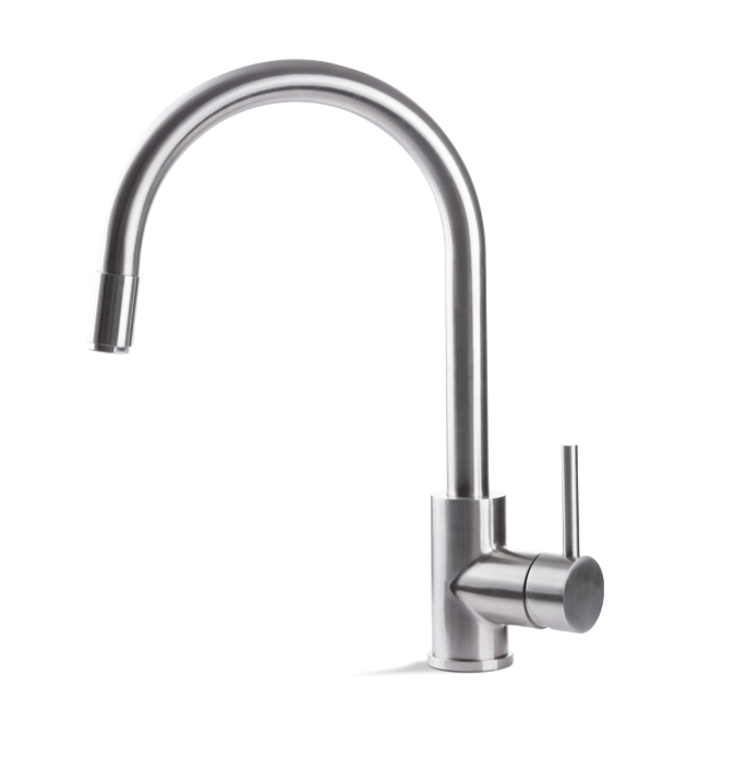 MISCELATORE MONOCOMANDO LAVELLO CANNA TONDA VEMA TIBER STEEL KITCHEN ACCIAIO V18040