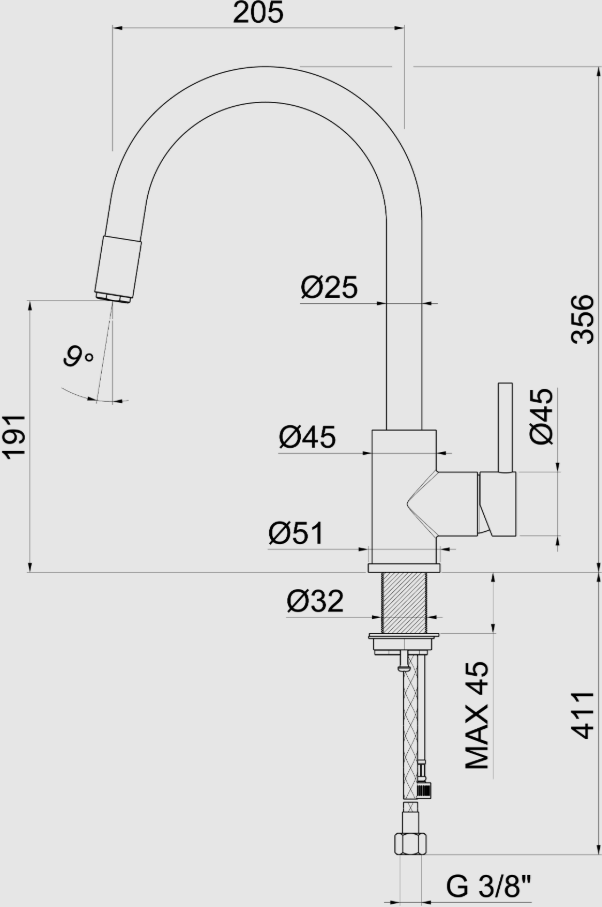 MISCELATORE MONOCOMANDO LAVELLO CANNA TONDA VEMA TIBER STEEL KITCHEN ACCIAIO V18040