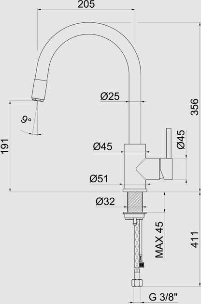 MISCELATORE MONOCOMANDO LAVELLO CANNA TONDA VEMA TIBER STEEL KITCHEN ACCIAIO V18040