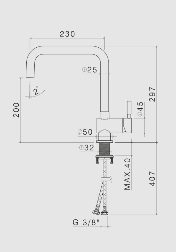 MISCELATORE MONOCOMANDO LAVELLO CANNA QUADRA VEMA TIBER STEEL KITCHEN ACCIAIO V19020