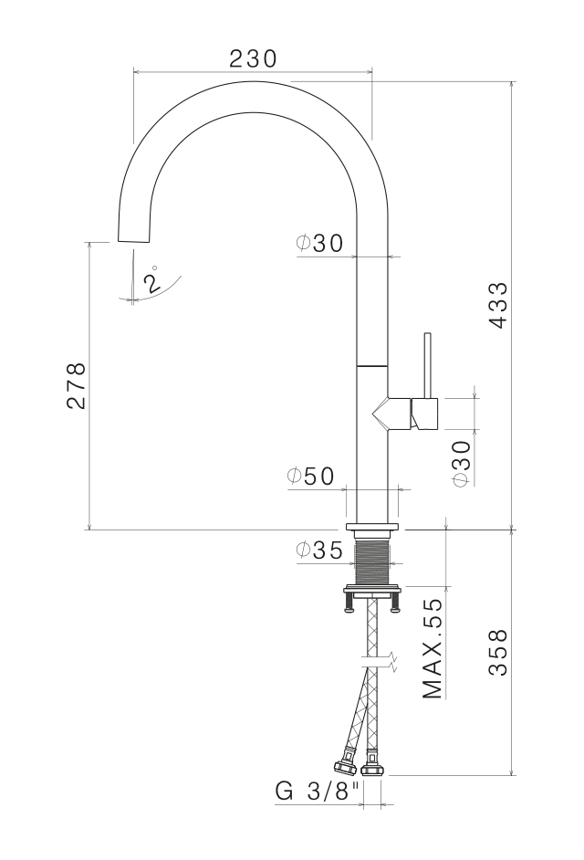 MISCELATORE MONOCOMANDO LAVELLO CANNA TONDA VEMA TIBER STEEL KITCHEN ACCIAIO V20020