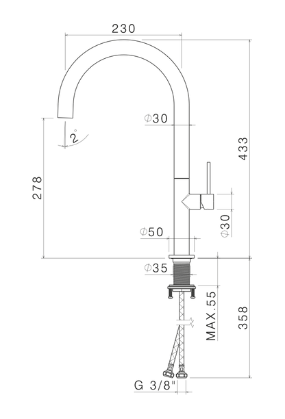 MISCELATORE MONOCOMANDO LAVELLO CANNA TONDA VEMA TIBER STEEL KITCHEN ACCIAIO V20020