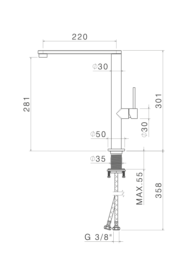 MISCELATORE MONOCOMANDO LAVELLO CANNA PIATTA VEMA TIBER STEEL KITCHEN ACCIAIO V20022