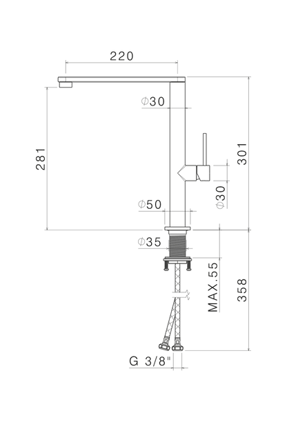 MISCELATORE MONOCOMANDO LAVELLO CANNA PIATTA VEMA TIBER STEEL KITCHEN ACCIAIO V20022