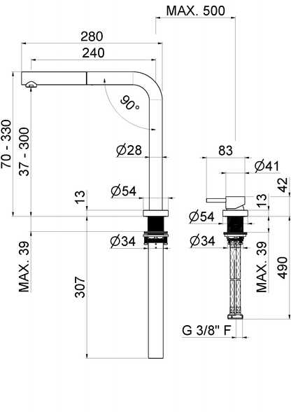 MISCELATORE MONOCOMANDO LAVELLO CANNA A SCOMPARSA VEMA REKA ACCIAIO V20026