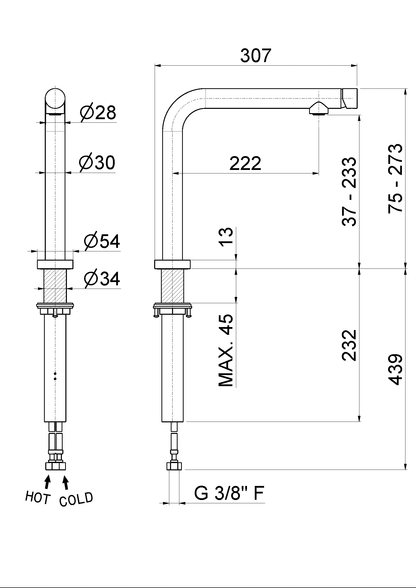 MISCELATORE MONOCOMANDO LAVELLO CANNA L VEMA REKA ACCIAIO V20253