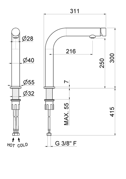 MISCELATORE MONOCOMANDO LAVELLO CANNA L VEMA REKA ACCIAIO V20450