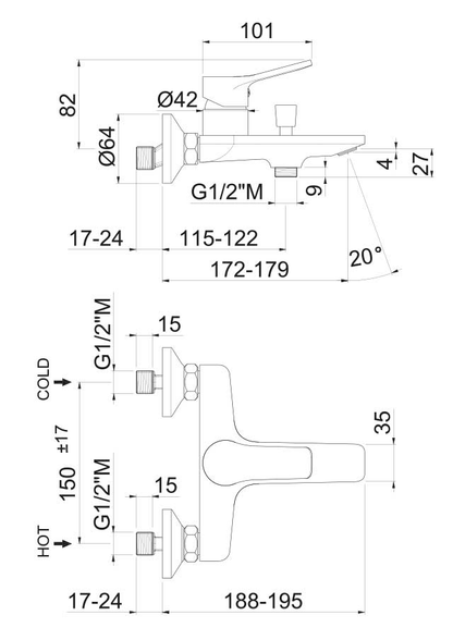 MISCELATORE MONOCOMANDO VASCA VEMA PARANA' OTTONE V22080