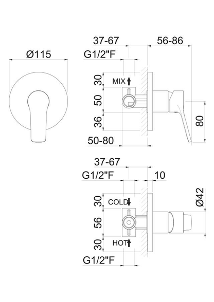 MISCELATORE MONOCOMANDO DOCCIA DA INCASSO VEMA PARANA' OTTONE V22130