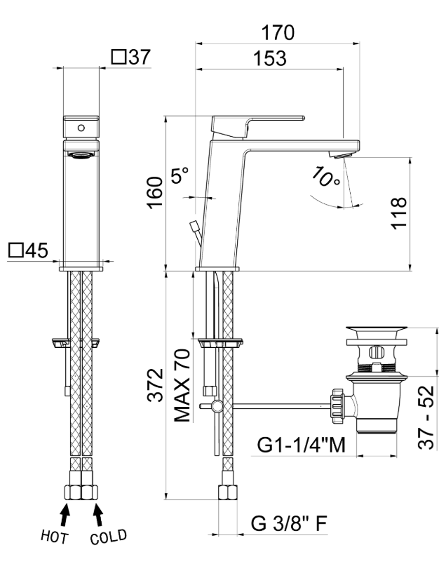 MISCELATORE MONOCOMANDO LAVABO VEMA LYS OTTONE V25010 CON SCARICO