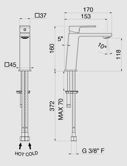 MISCELATORE MONOCOMANDO LAVABO VEMA LYS OTTONE V25011 SENZA SCARICO