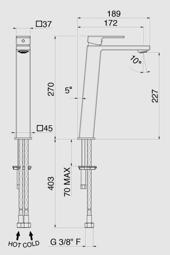 MISCELATORE MONOCOMANDO LAVABO ALTO VEMA LYS OTTONE V25021 SENZA SCARICO