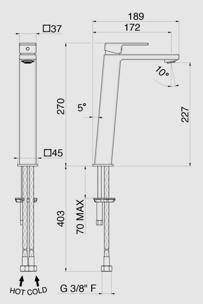 MISCELATORE MONOCOMANDO LAVABO ALTO VEMA LYS OTTONE V25021 SENZA SCARICO