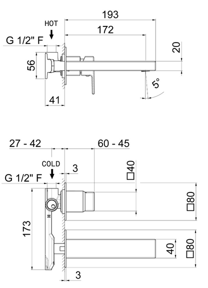 GRUPPO MISCELATORE MONOCOMANDO LAVABO A PARETE VEMA LYS OTTONE V25050