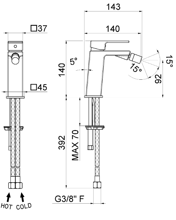 MISCELATORE MONOCOMANDO BIDET VEMA OTEN OTTONE V25071 SENZA SCARICO