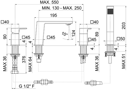GRUPPO BORDO VASCA CON DEVIATORE VEMA LYS OTTONE V25150
