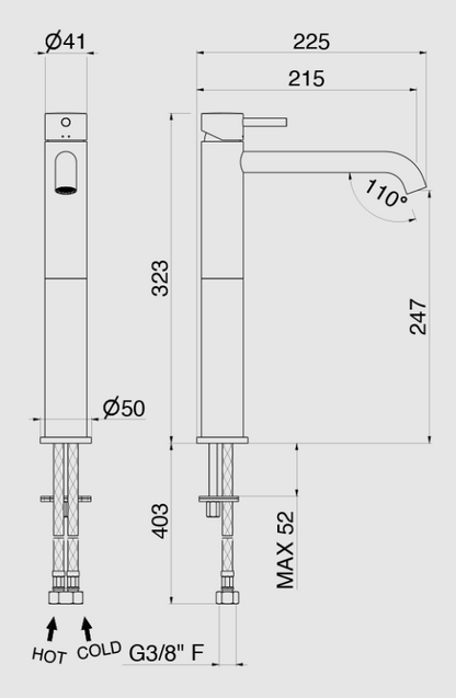 MISCELATORE MONOCOMANDO LAVABO ALTO VEMA MAIRA OTTONE V27021 SENZA SCARICO