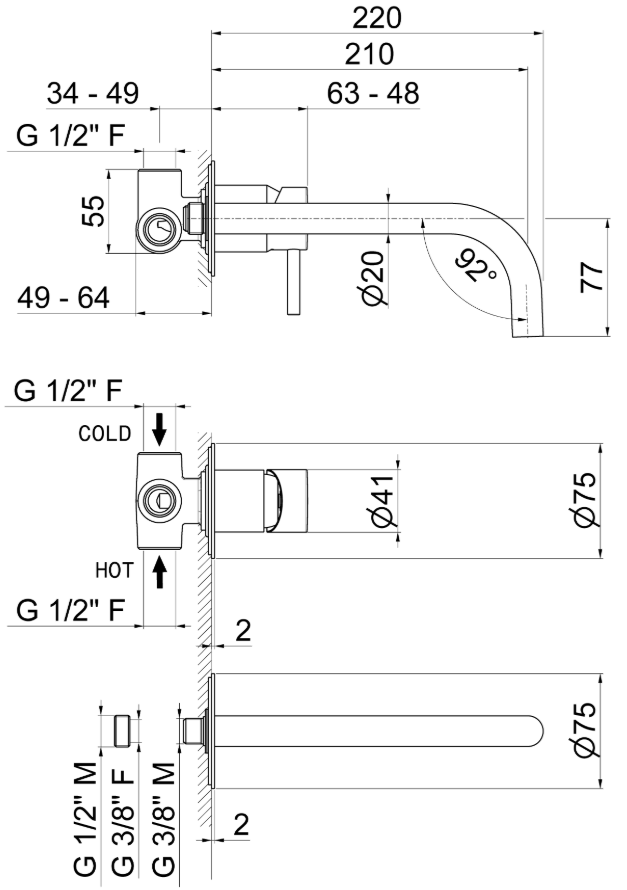 GRUPPO MISCELATORE MONOCOMANDO LAVABO A PARETE VEMA MAIRA OTTONE V27050