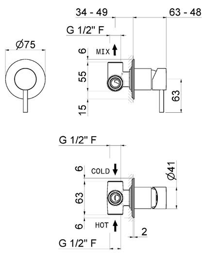 MISCELATORE MONOCOMANDO DOCCIA DA INCASSO VEMA MAIRA OTTONE V27131