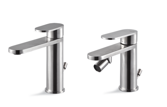 SET MISCELATORE MONOCOMANDO LAVABO + BIDET VEMA AYAS STEEL ACCIAIO V28010 + V28070