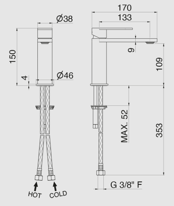 MISCELATORE MONOCOMANDO LAVABO VEMA AYAS STEEL ACCIAIO V28011 SENZA SCARICO