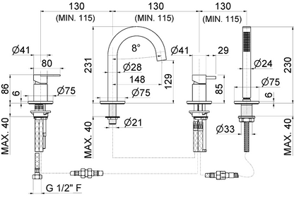 GRUPPO BORDO VASCA CON DEVIATORE VEMA AYAS STEEL ACCIAIO V28150