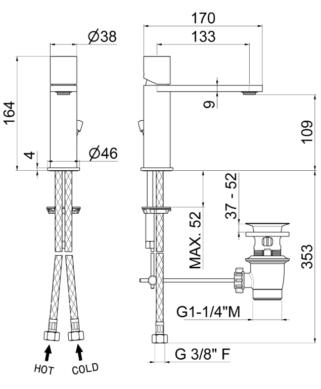 MISCELATORE MONOCOMANDO LAVABO VEMA VENY STEEL ACCIAIO V29010 CON SCARICO