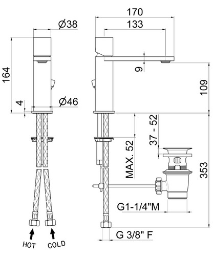 MISCELATORE MONOCOMANDO LAVABO VEMA VENY STEEL ACCIAIO V29010 CON SCARICO