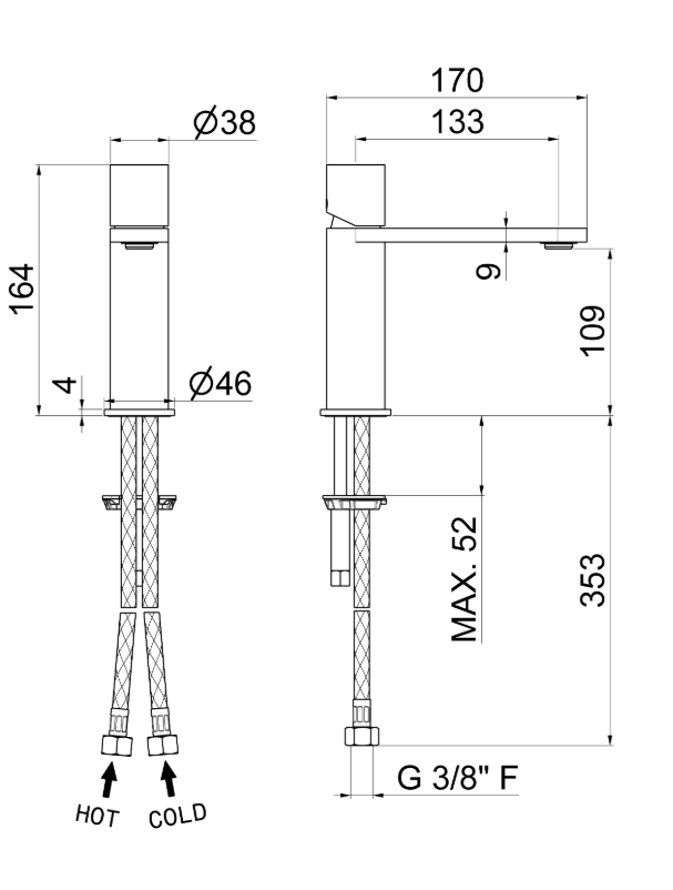 MISCELATORE MONOCOMANDO LAVABO VEMA VENY STEEL ACCIAIO V29011 SENZA SCARICO