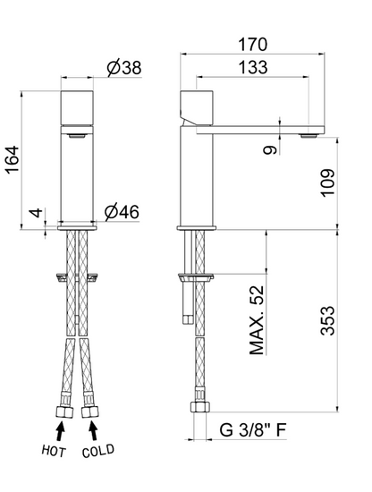 MISCELATORE MONOCOMANDO LAVABO VEMA VENY STEEL ACCIAIO V29011 SENZA SCARICO