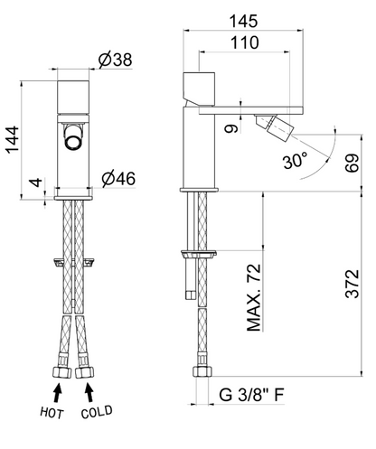 MISCELATORE MONOCOMANDO BIDET VEMA VENY STEEL ACCIAIO V29071 SENZA SCARICO