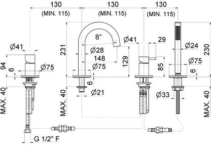 GRUPPO BORDO VASCA CON DEVIATORE VEMA VENY STEEL ACCIAIO V29150