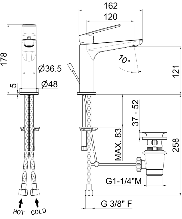MISCELATORE MONOCOMANDO LAVABO VEMA OTEN OTTONE V30010 CON SCARICO