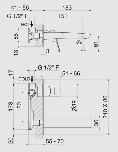 GRUPPO MISCELATORE MONOCOMANDO LAVABO A PARETE VEMA OTEN OTTONE V30050