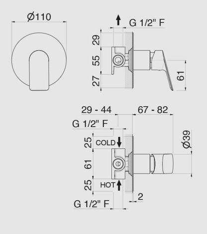MISCELATORE MONOCOMANDO DOCCIA DA INCASSO VEMA OTEN OTTONE V30130