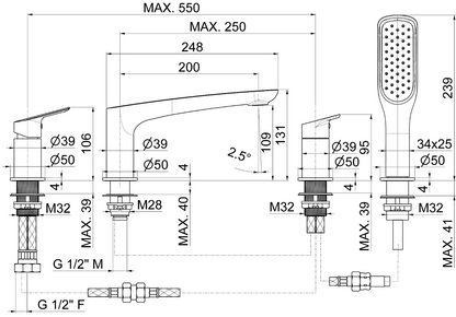 GRUPPO BORDO VASCA CON DEVIATORE VEMA OTEN OTTONE V30150
