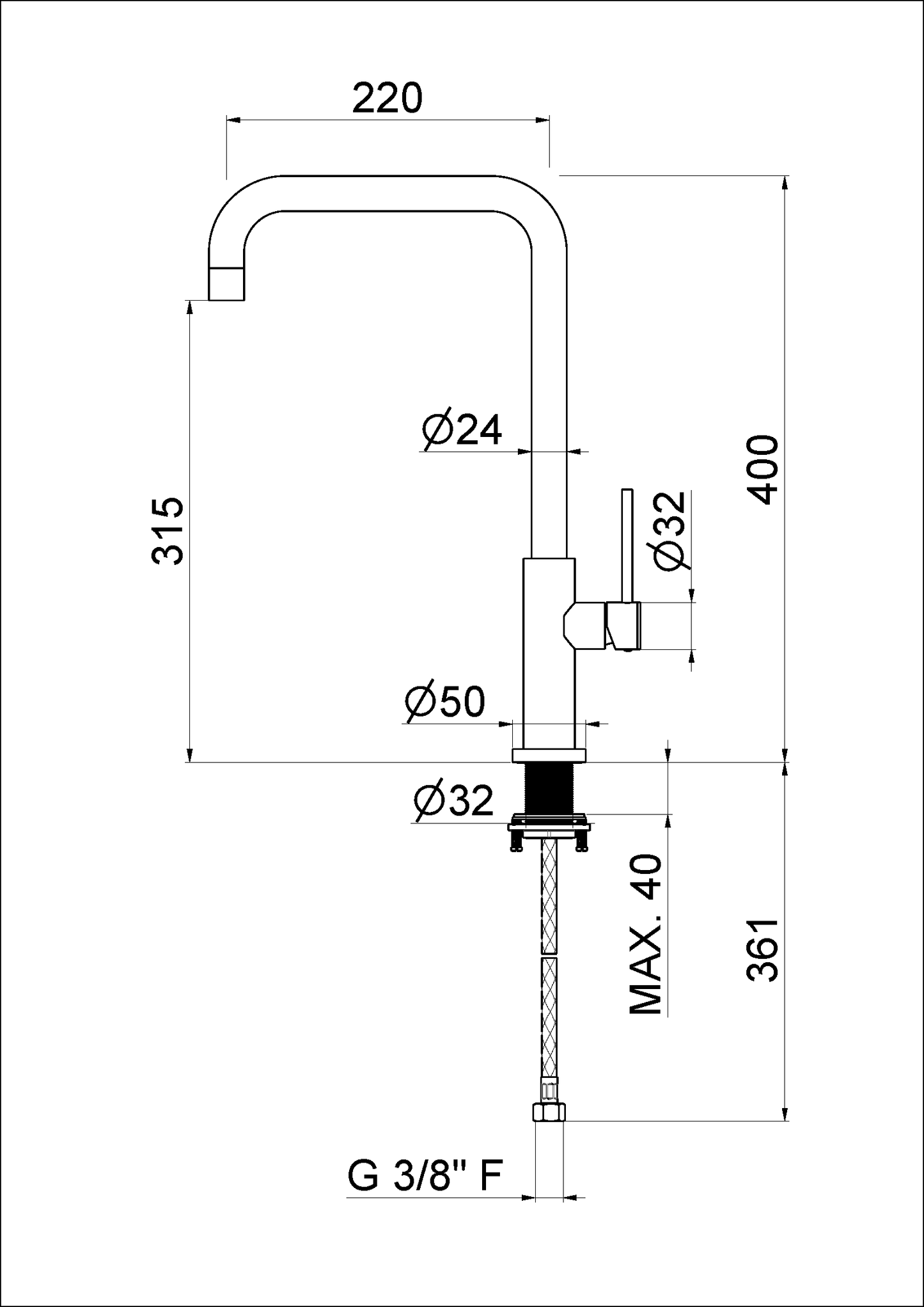 MISCELATORE MONOCOMANDO LAVELLO CANNA QUADRA VEMA ROY KITCHEN ACCIAIO V31020