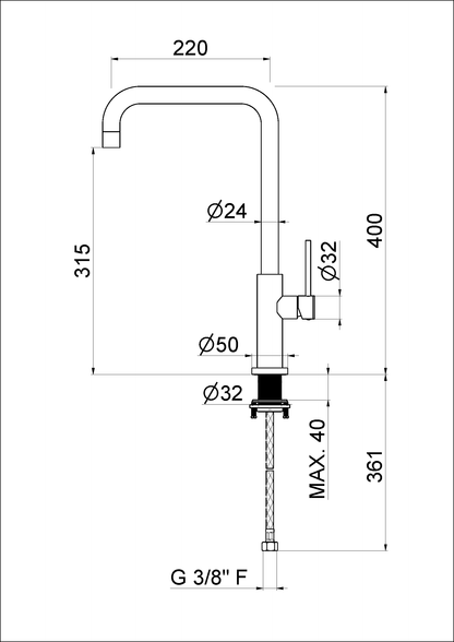 MISCELATORE MONOCOMANDO LAVELLO CANNA QUADRA VEMA ROY KITCHEN ACCIAIO V31020