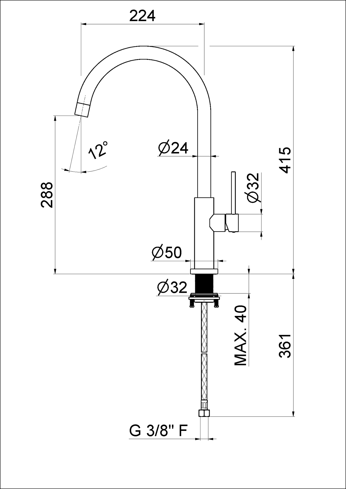 MISCELATORE MONOCOMANDO LAVELLO CANNA TONDA VEMA ROY KITCHEN ACCIAIO V31021