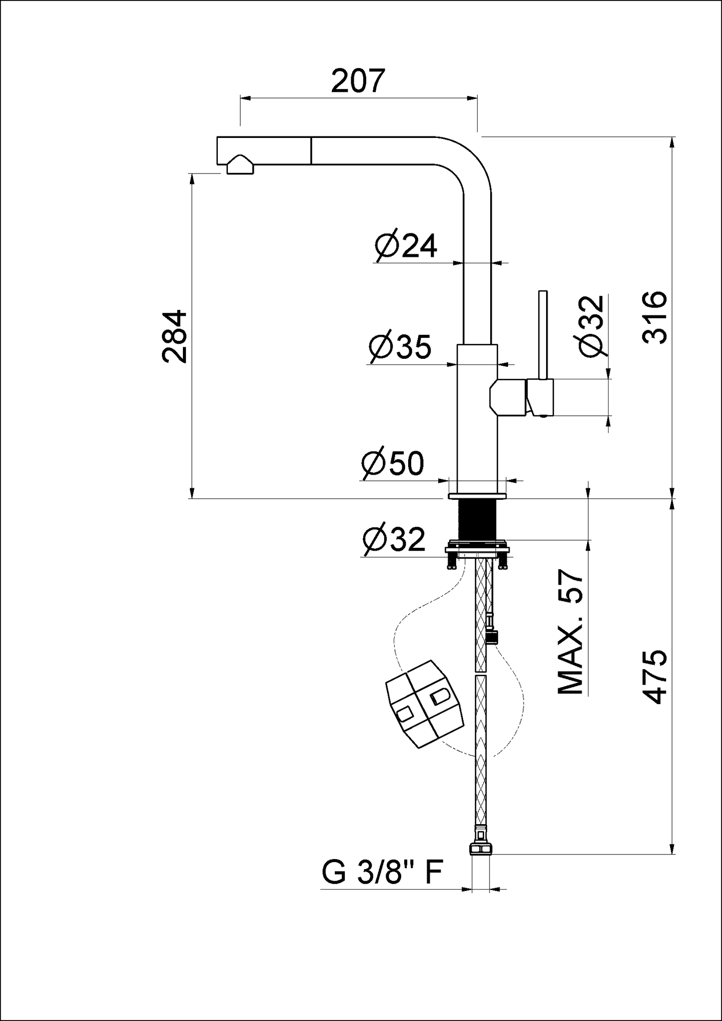 MISCELATORE MONOCOMANDO LAVELLO CANNA L E DOCCETTA VEMA ROY KITCHEN ACCIAIO V31025
