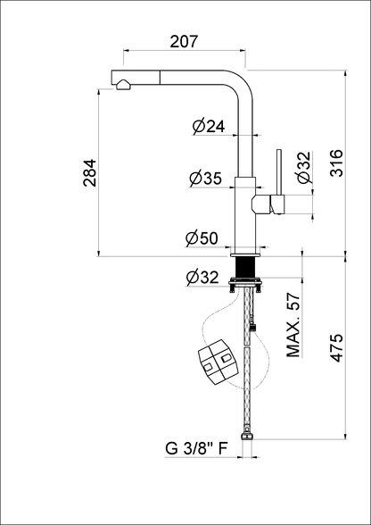 MISCELATORE MONOCOMANDO LAVELLO CANNA L E DOCCETTA VEMA ROY KITCHEN ACCIAIO V31025